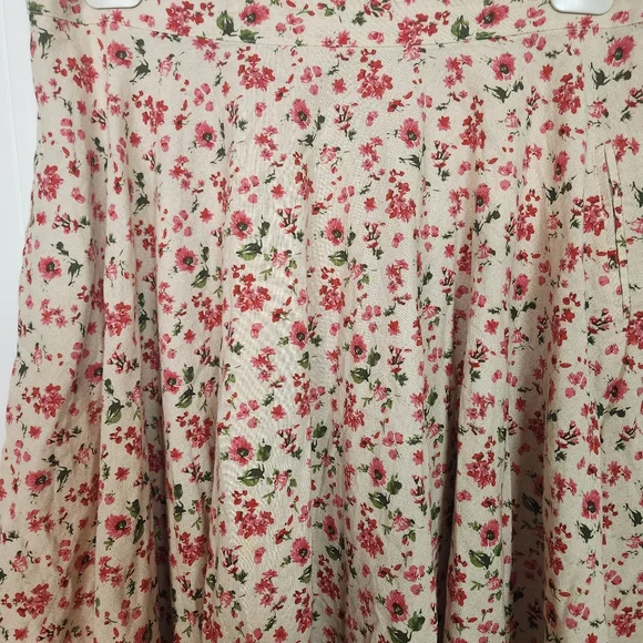 Alythea A-Line Linen Pink Floral Swing Skirt Size 1X Femme Cottagecore Romantic - Picture 2 of 9
